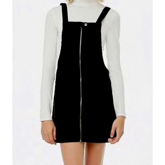 Forever 21 Black Corduroy Zip Up Overall Jumper Dress, Size Small - Picture 3 of 16